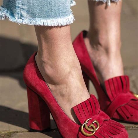 red toes gucci heels|Gucci marmont fringe heels.